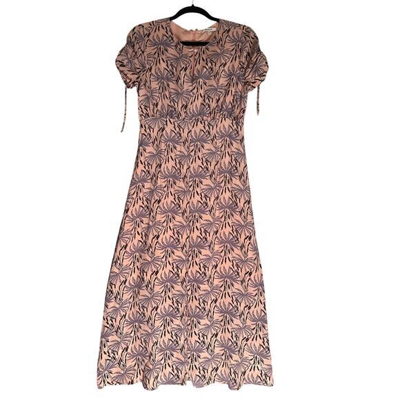 Madewell Sz 4 $168 Silk‎ Tie-Sleeve Maxi Dress in Oasis Palms Moss Navy Feminine - Picture 1 of 15